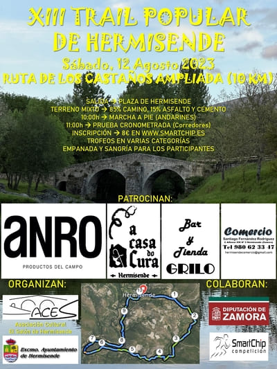 XIII Trail Popular de Hermisende 2023, organizado por el Ayuntamiento de Hermisende y La Asociación Cultural El Salón de Hermisende (ACES).