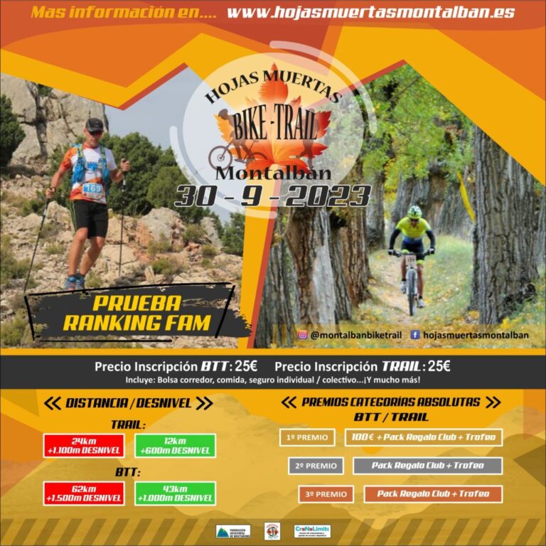 Con 23 años de trayectoria, la prueba Hojas Muertas Montalban se ha consolidado como un evento emblemático en el mundo del trail y BTT.