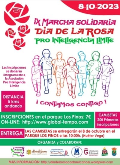 La Asociación cultural y deportiva “Vivimos Huétor Vega” se enorgullece de anunciar la IX Edición de la Marcha Solidaria “Día de la Rosa".