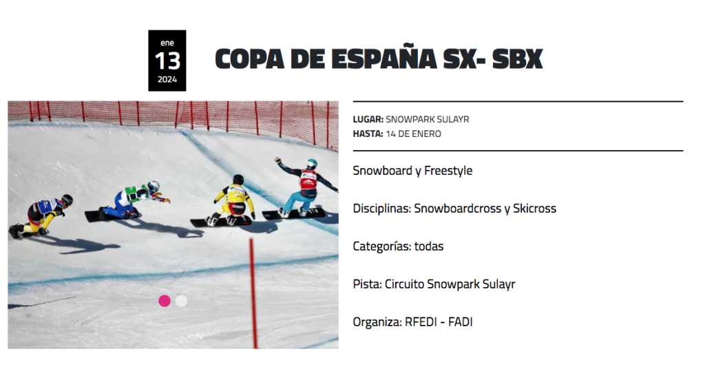 La emoción del snowboard y el skicross llega a Sierra Nevada con la Copa de España SX-SBX, que se llevará a cabo en el Snowpark Sulayr.