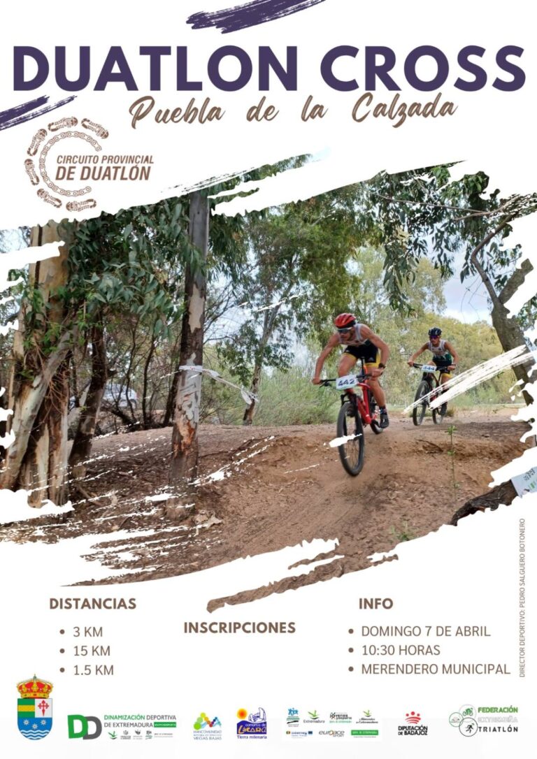 El V Duatlon Cross Puebla se celebrará este domingo, 7 de abril, en Puebla de la Calzada, organizado por la Federación Extremeña de Triatlón.