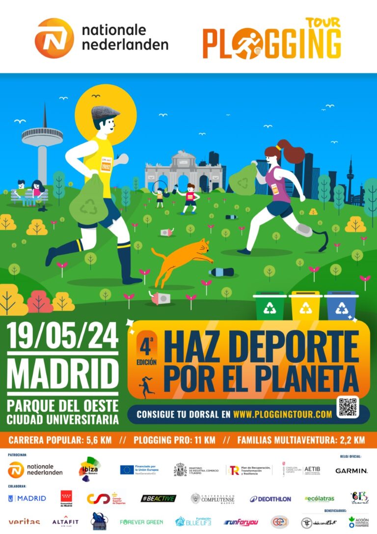 La carrera Plogging Tour Madrid se celebrará el sábado 19 de mayo a las 9:45 horas. Está organizada por el Nationale-Nederlanden Plogging Tour