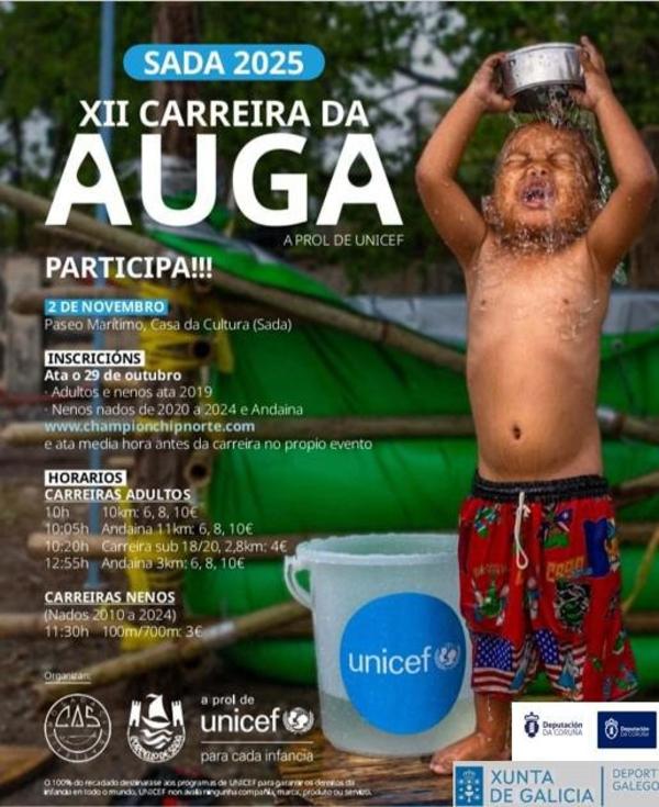 El próximo domingo 2 de noviembre Sada acoge una nueva edición de una de sus pruebas más queridas : la XII Carrera del Agua UNICEF Sada.