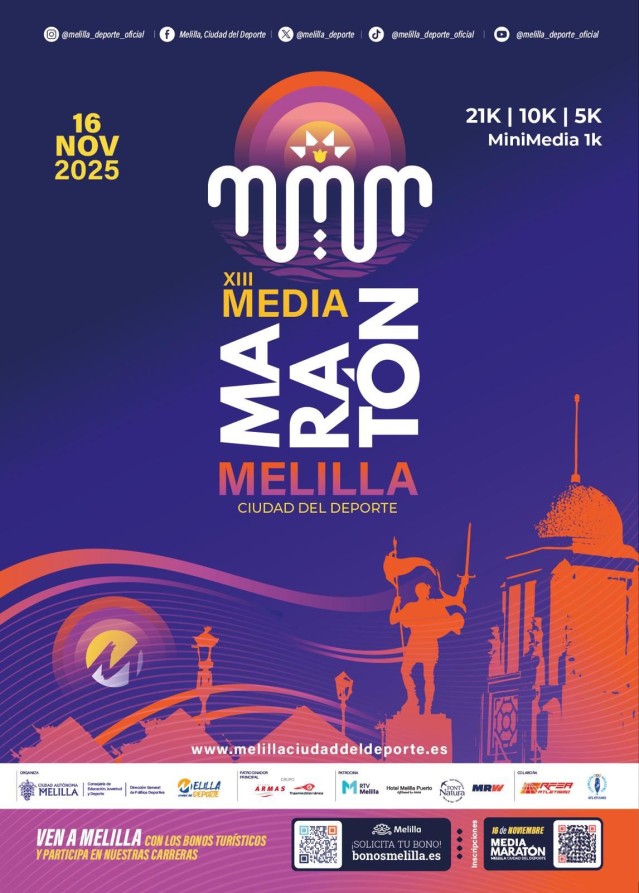 El domingo 16 de noviembre Melilla volverá a llenarse de energía con la celebración de la XIII Media Maratón Ciudad de Melilla